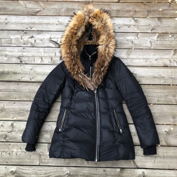 Mackage Jacket Black Fitted Down Fur Hooded Coat Medium - Picture 14 of 16